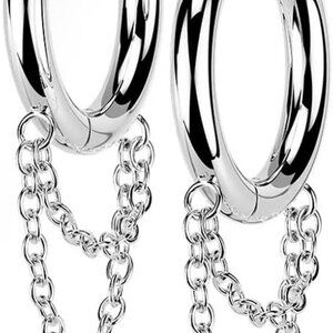 Silver Tone 18GA 316L Stainless Steel Double Hoop Earrings for Women